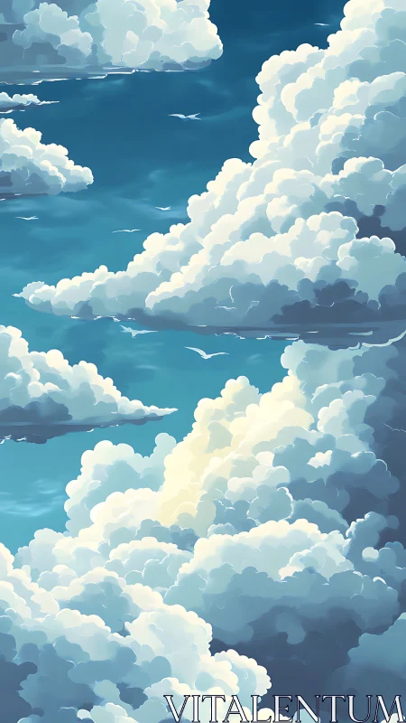 Layered cumulus cloudscape renders volumetric light gradients