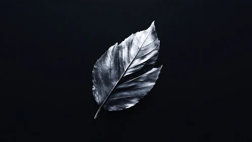 Metallic leaf macro isolated on matte black negative space