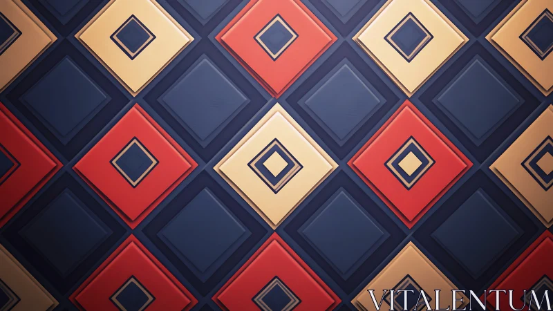 Geometric diamond grid with layered colored square tiles.