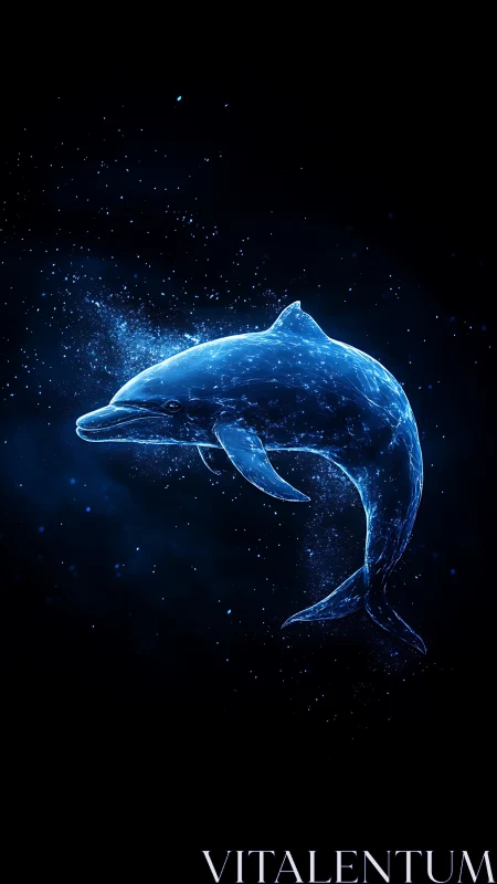 Glowing blue dolphin silhouette against deep black space.