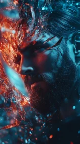 Digital painting portrait with shattering dual-tone light field.