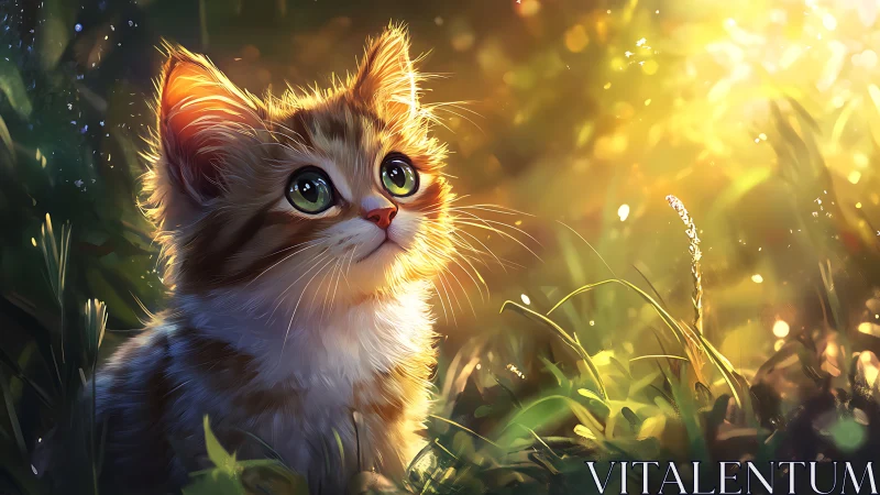 Golden Hour Kitten in the Wild Grass.
