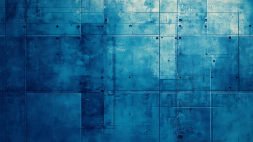 Abstract blue geometric wall with grunge texture, digital art style.