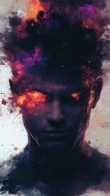 Ember-eyed shadow being crowned in wild cosmic fire.