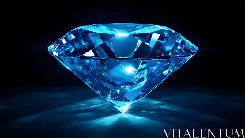 Brilliant Blue Diamond on Dark Background, Hyper-Realistic Style.