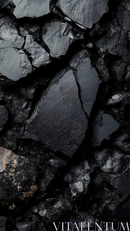 Glistening black rock fragments form a dramatic dark texture.