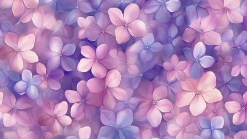 Soft petaled blooms drift through pastel gradient depths.