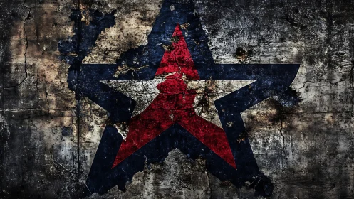 Grunge star emblem on distressed concrete wall surface design.