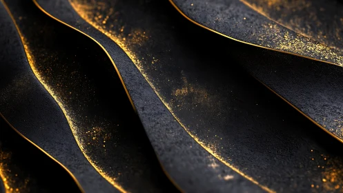 Molten midnight waves edged in luminous gold dusted light.