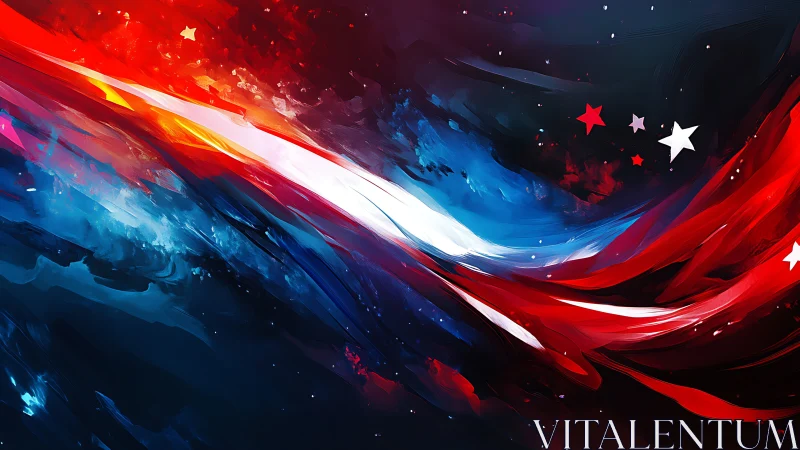 Dynamic tricolor astral ribbons with stars in deep space field