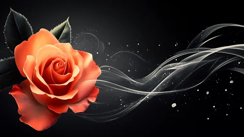 Red Rose with Luminous Wave Against Dark Background