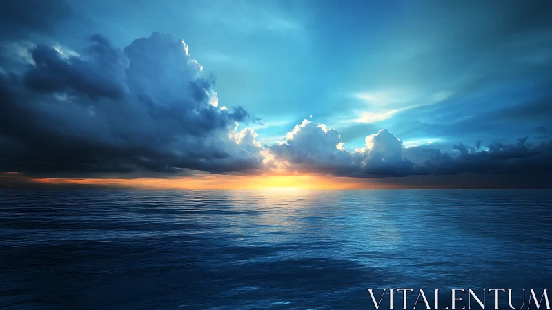 Sunset illuminates distant horizon across calm open sea