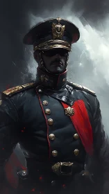 Paramilitary officer portrait in high-contrast digital chiaroscuro.