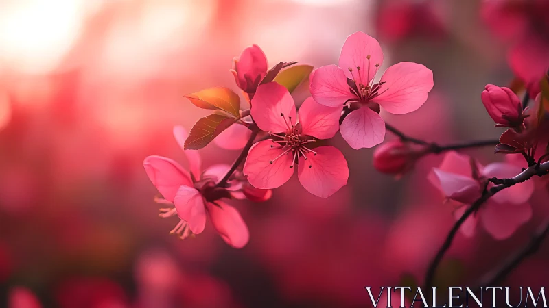 Pink Cherry Blossoms with Backlighting and Shallow Depth of Field
