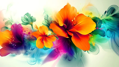 Vibrant digital hibiscus bloom with abstract color waves.