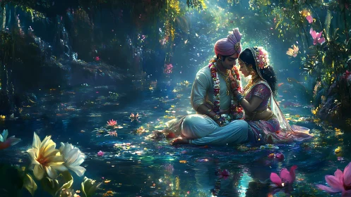 Ethereal Riverside Romance: Luminous Wedding in Enchanted Forest Setting