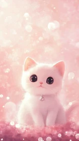 White Cat Portrait in Pink Dreamscape.