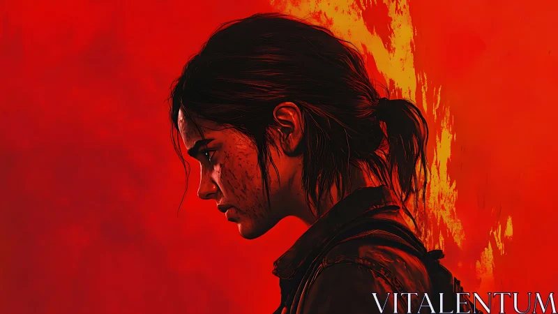 Side profile of young character set against intense red field