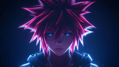 Neon-etched anime avatar with volumetric rim lighting study.