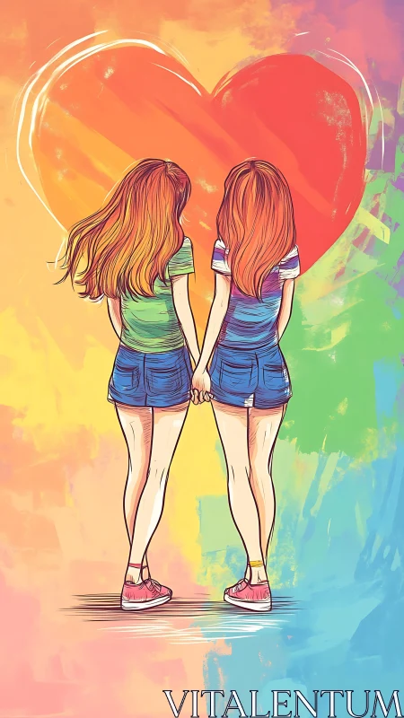 Two Souls Holding Hands Before a Glowing Heart