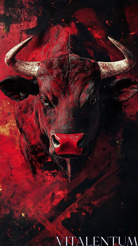 Aggressive bull portrait renders dynamic red-black tension