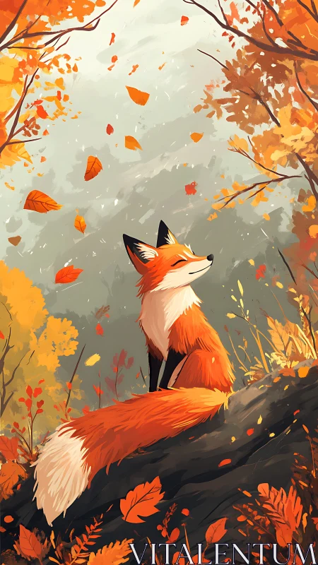 Fox philosopher basking in golden autumn leaf-whisper skies.