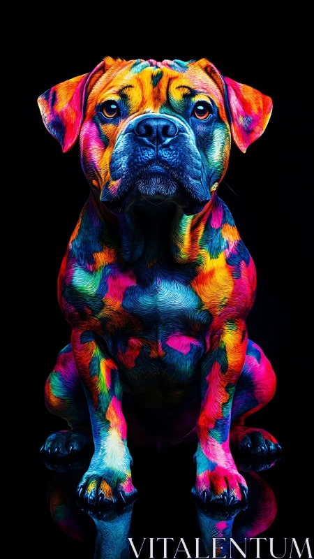 Digitally rendered dog exhibits multicolor neon surface