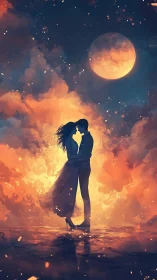 Moonlit Embrace: Two Souls Dancing Through Celestial Fire