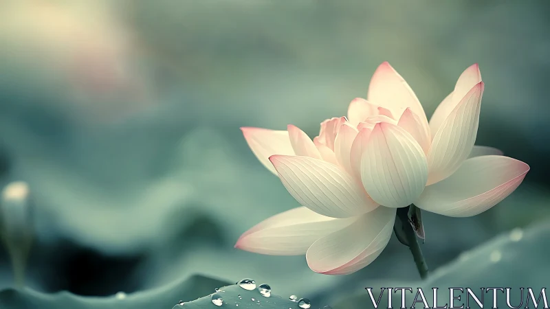 Soft pink lotus flower in calm muted green background.