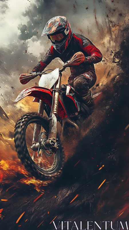 Dynamic motocross rider in explosive digital painting composition.