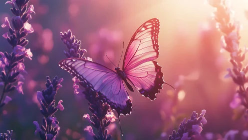 Lavender sunrise cradle for a luminous rosewing butterfly.