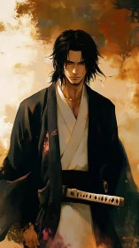 Samurai warrior portrait rendered in dramatic digital chiaroscuro