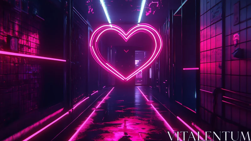 Neon heart corridor in immersive cyberpunk lightscape design.