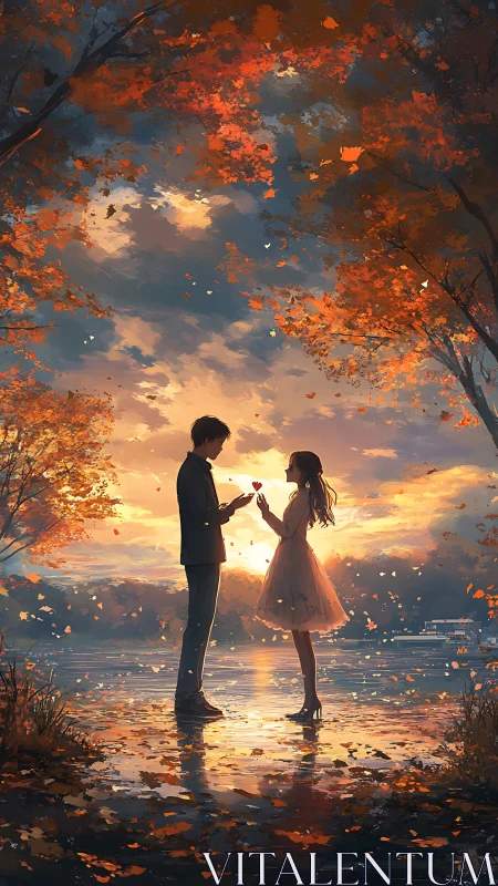 Autumn's Embrace: Where Hearts Ignite Under Burning Canopies.