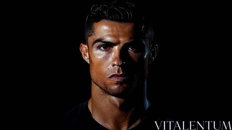 Intense athletic portrait glows against a deep black backdrop