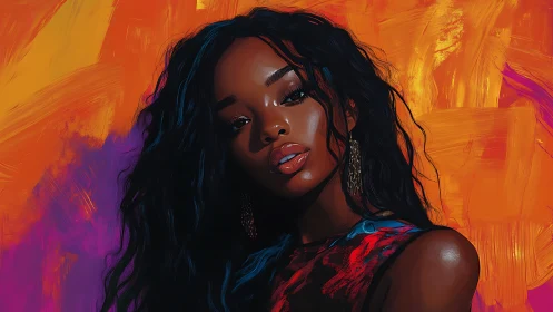 High-contrast digital portrait with saturated brushstroke backdrop