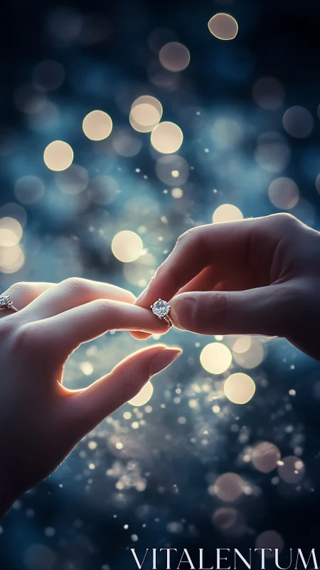 Engagement Ring Proposal Under Glowing Bokeh Lights