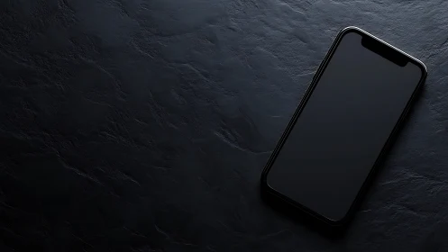 Minimalist Black Smartphone on Textured Dark Surface