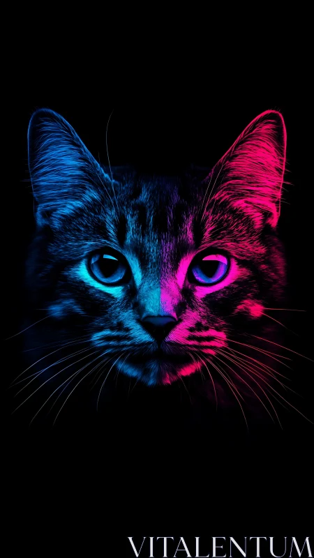 Neon Cat with Blue and Pink Glowing Eyes.