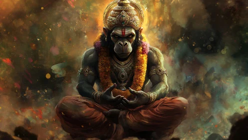 Divine simian yogi rendered in high-detail digital painting