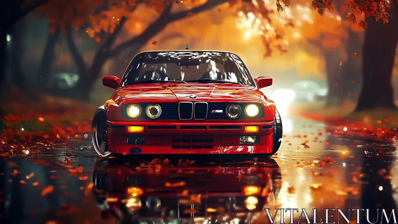 Scarlet classic slices through rainy autumn glow with poise