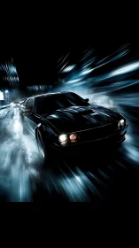 Midnight muscle car cuts neon rain with cinematic fury
