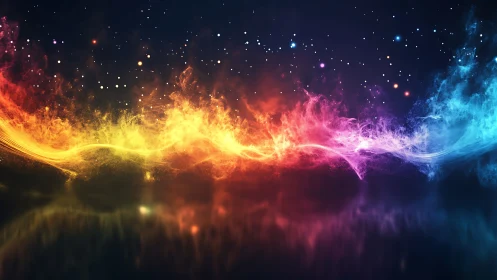 Prismatic nebula wave flowing across a starlit void.