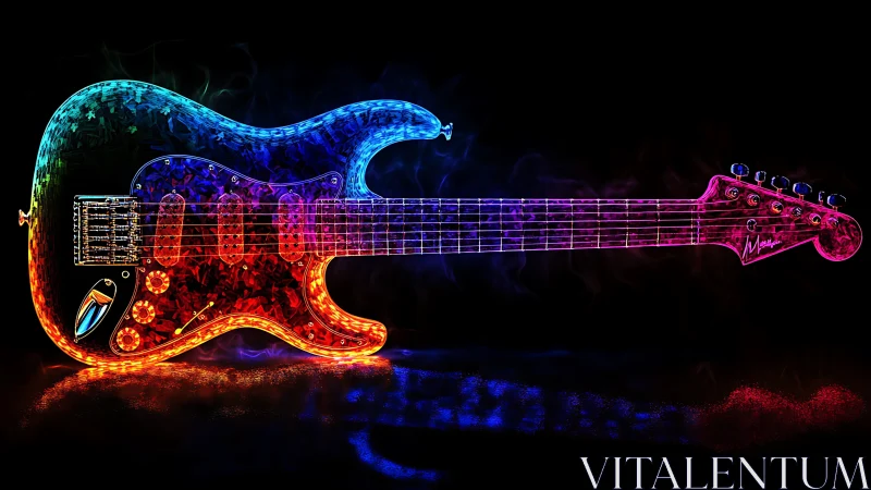 Glowing rainbow electric guitar shining in neon colors.