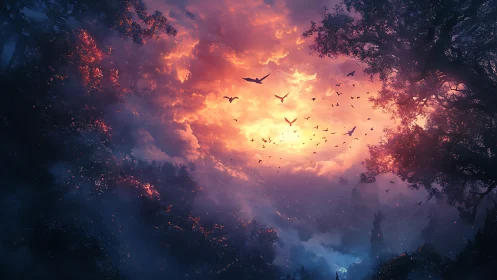 When Day Surrenders to Magic: A Forest's Golden Moment.