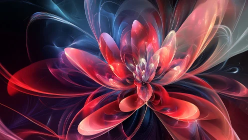 Fractal light blossom unfolds in layered translucent petals