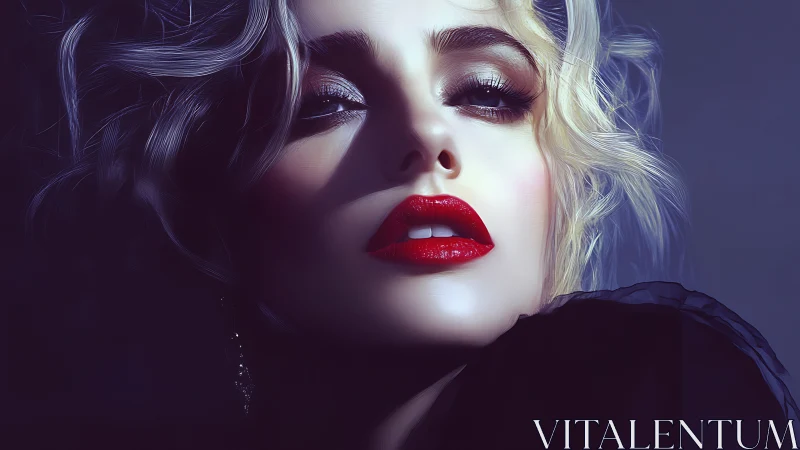 High-contrast digital portrait of blonde woman with red lips