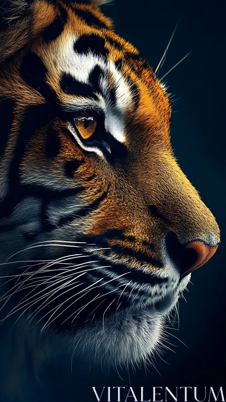 Tiger profile glows under dramatic rim light portrait.