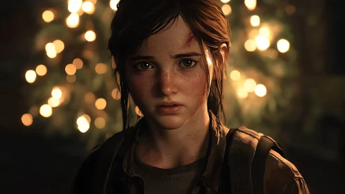 Wounded young survivor glows against fractured golden lights.