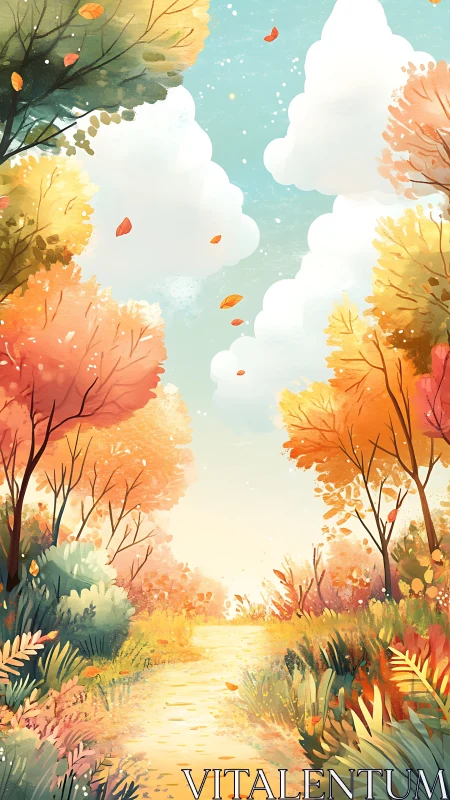 Autumnal Deciduous Canopy with Stratocumulus Cloud Formations and Falling Leaves